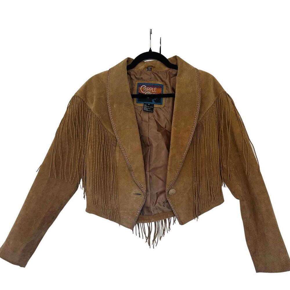 Cripple Creek Women's Real Genuine Fringe Leather Jacket Cropped Vintage Medium